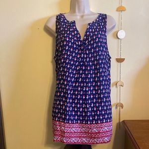 Elegant small flowered red, white and blue top.